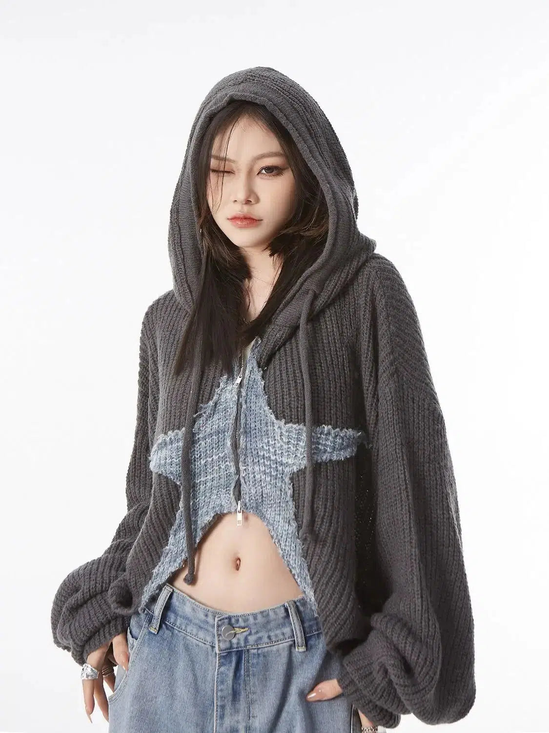 Y2K Star Hooded Cardigan