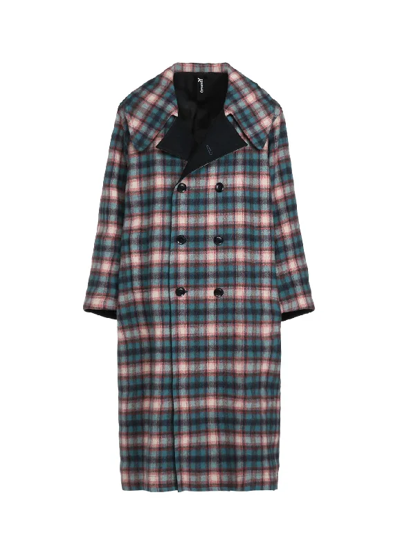 CHECKED SHAGGY WOOL TRUNCATED TRENCH COAT