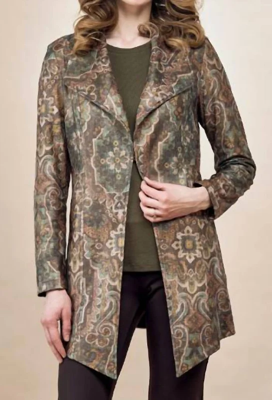 Long Tapestry Print Jacket - Bcj76A03Mpr In Liquid Green