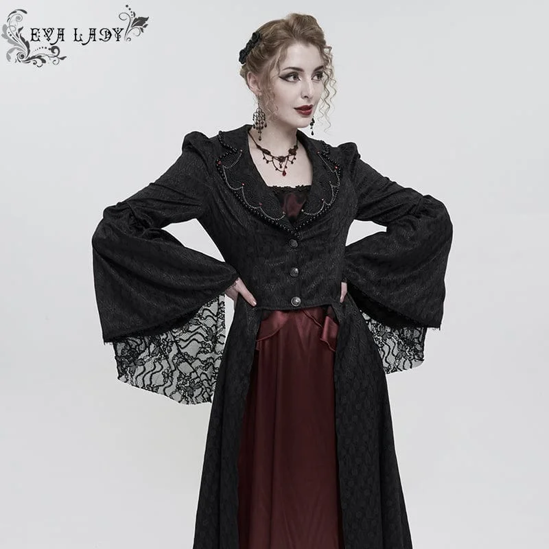 Women's Gothic Flared Sleeved Beaded Long Coat