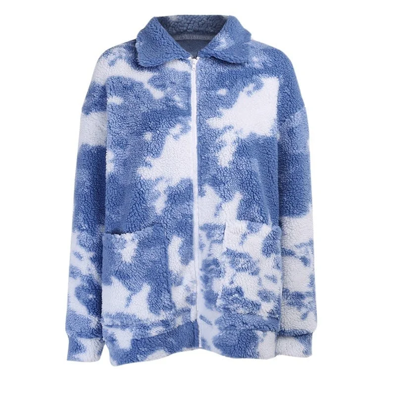 Women's Grunge Tie-dyed Sherpa Coat