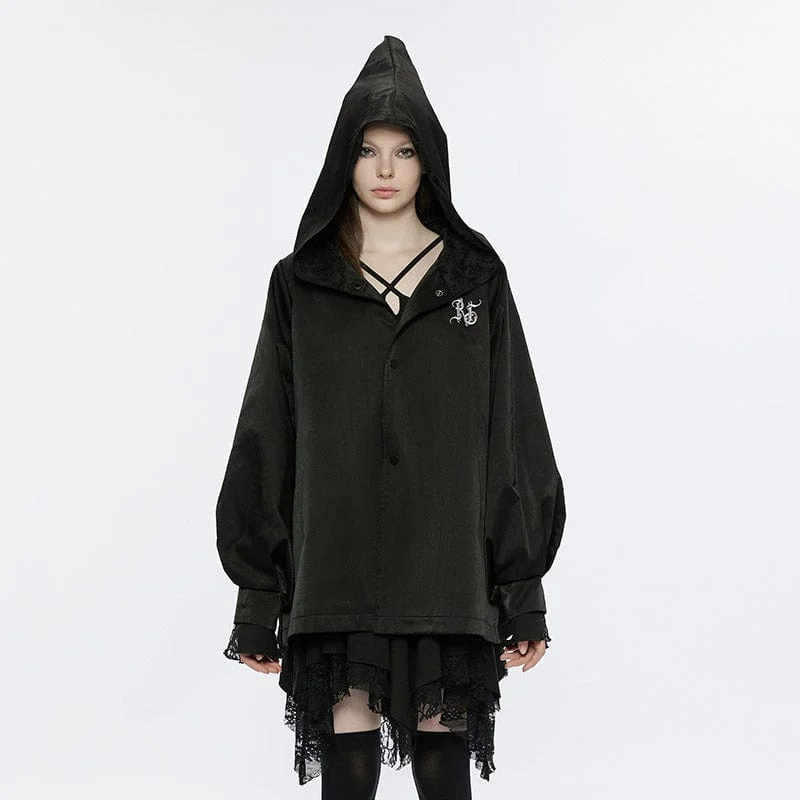 Women's Punk Puff Sleeved Wizard Hood Coat with Belt