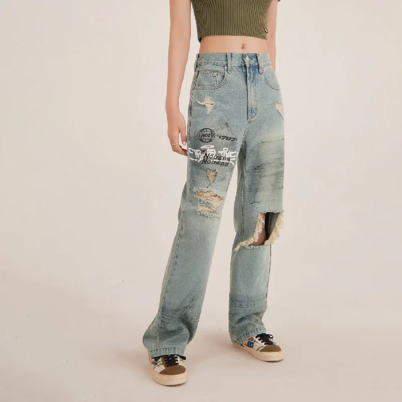 Graffiti Damaged Wide Jeans