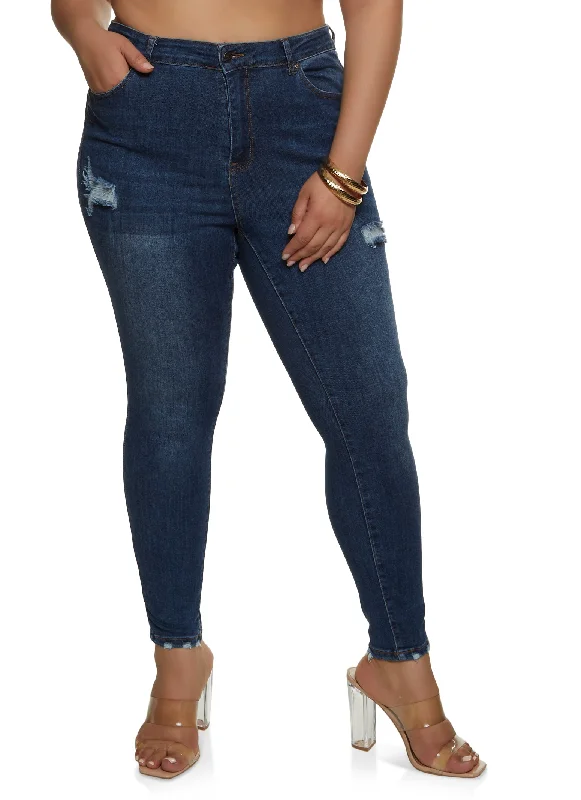 Plus Size WAX Distressed High Rise Skinny Jeans