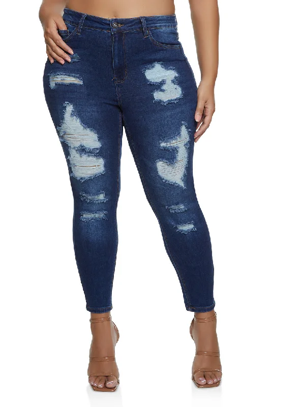 Plus Size WAX Distressed Skinny Leg Jeans