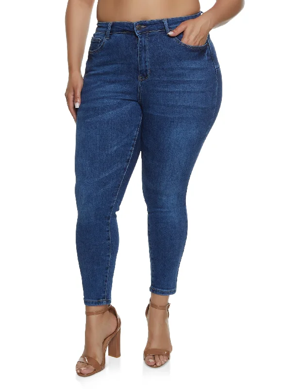 Plus Size WAX Whiskered High Waist Skinny Jeans