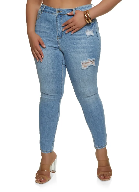 Plus Size WAX Distressed High Rise Skinny Jeans