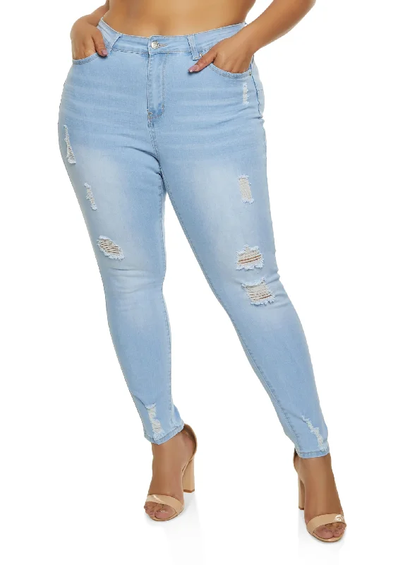 Plus Size WAX Distressed Push Up Skinny Jeans