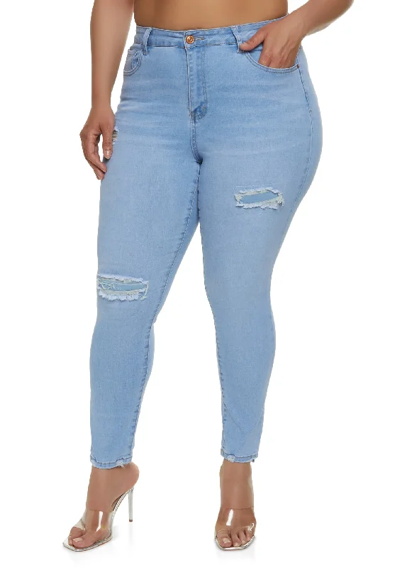 Plus Size WAX High Rise Distressed Skinny Jeans