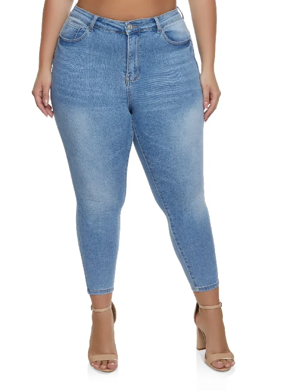 Plus Size WAX Whiskered High Waist Skinny Jeans