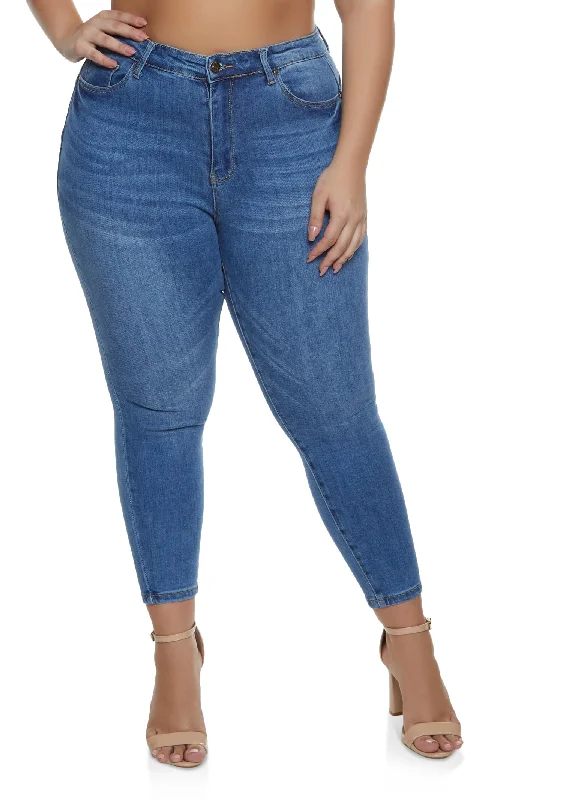 Plus Size WAX Whiskered High Waist Skinny Jeans