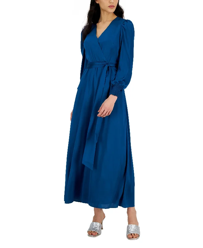 Inc International Concepts Womens Surplice-Neck Smocked-Cuff Maxi Dress