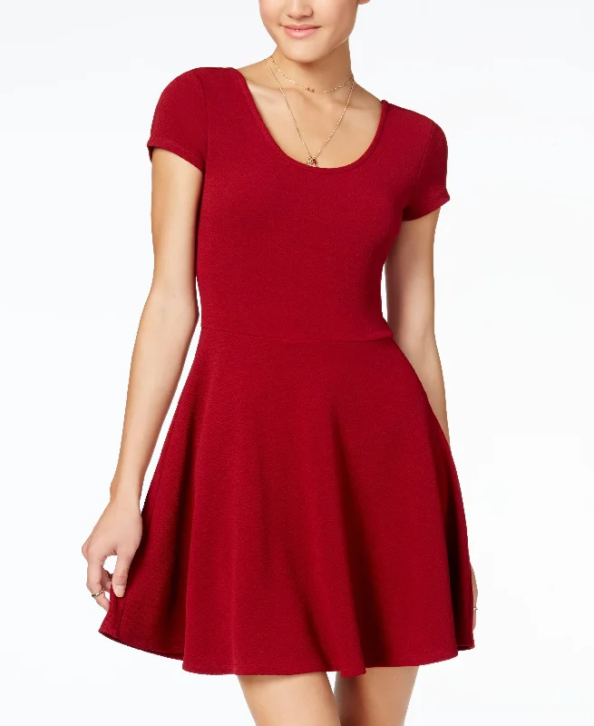 Juniors' Cap-Sleeve Textured Fit & Flare Dress