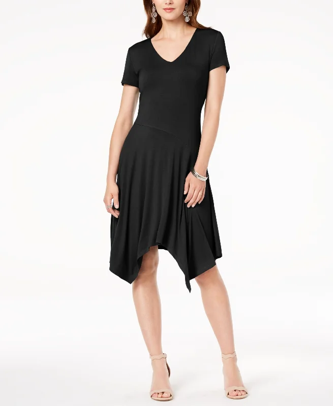 I.N.C. Short-Sleeve Handkerchief-Hem Dress