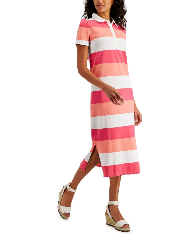 Tommy Hilfiger Womens Striped Polo Midi Dress