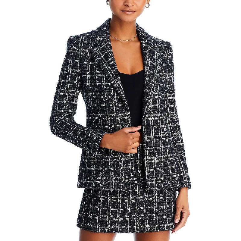 Alice and Olivia Womens Macey Tweed Notch Collar One-Button Blazer