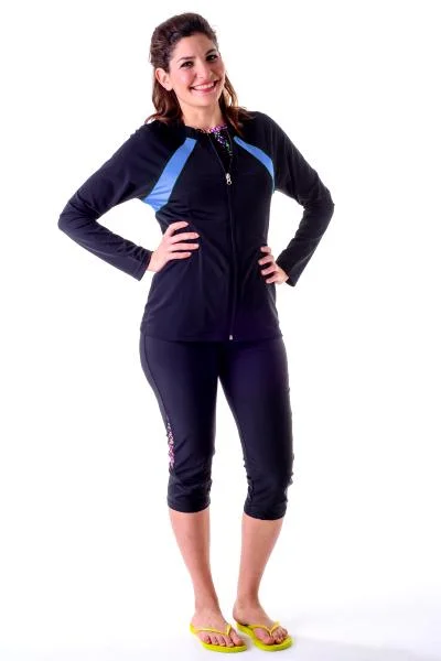 Easy On and Off Full Zippered Athletic Swim Top - Chlorine Proof