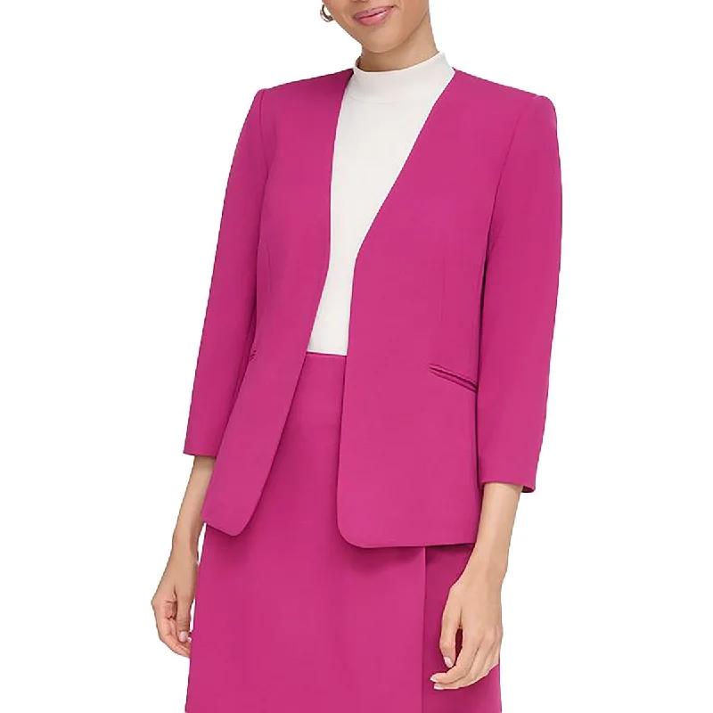 Calvin Klein Womens Knit 3/4 Sleeves Open-Front Blazer