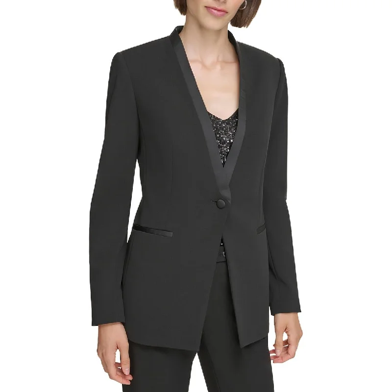 Calvin Klein Womens Mixed Media Business Open-Front Blazer