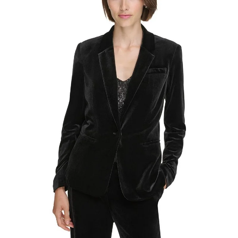 Calvin Klein Womens Petites Velvet Business One-Button Blazer