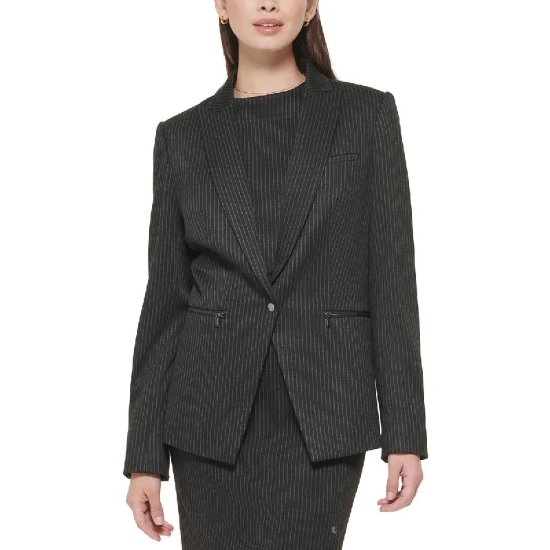 Calvin Klein Womens Pinstripe Office One-Button Blazer