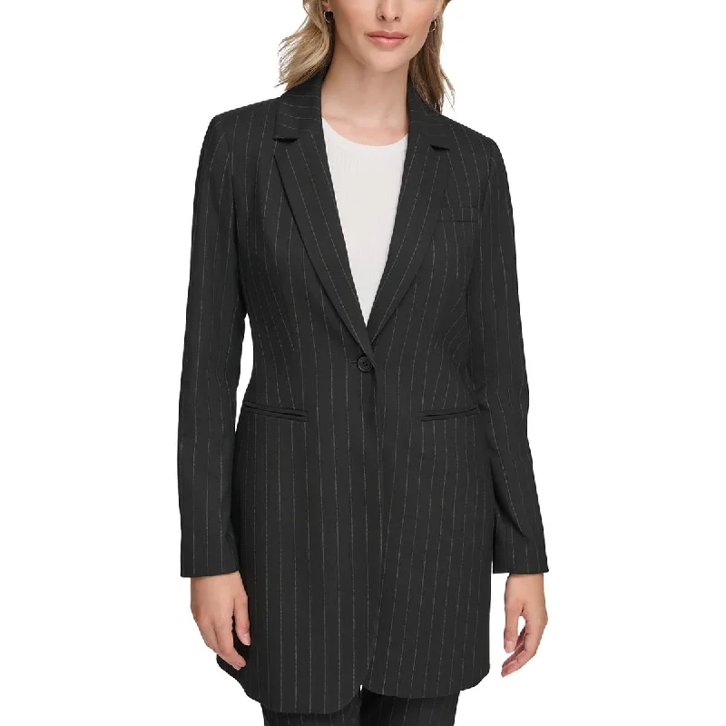 Calvin Klein Womens Stiped Business One-Button Blazer