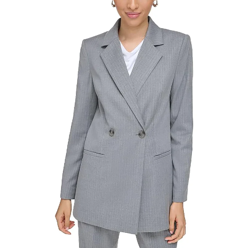 Calvin Klein Womens Striped Shoulder Pads Double-Breasted Blazer