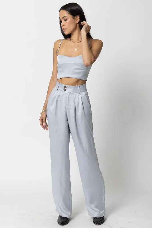 Stillwater Cupro Silky Pleated Pant in Silver