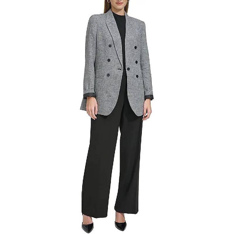 DKNY Womens Linen Blend Check One-Button Blazer