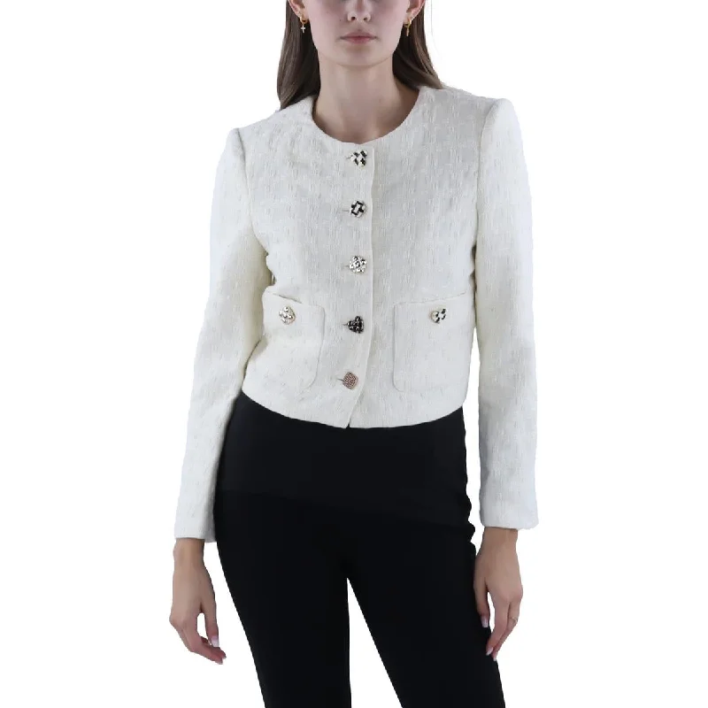 English Factory Womens Four Button Cropped Collarless Blazer