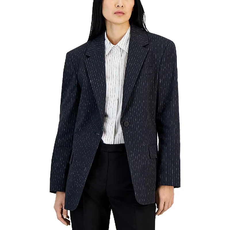 Hugo Womens Cotton Blend Striped One-Button Blazer