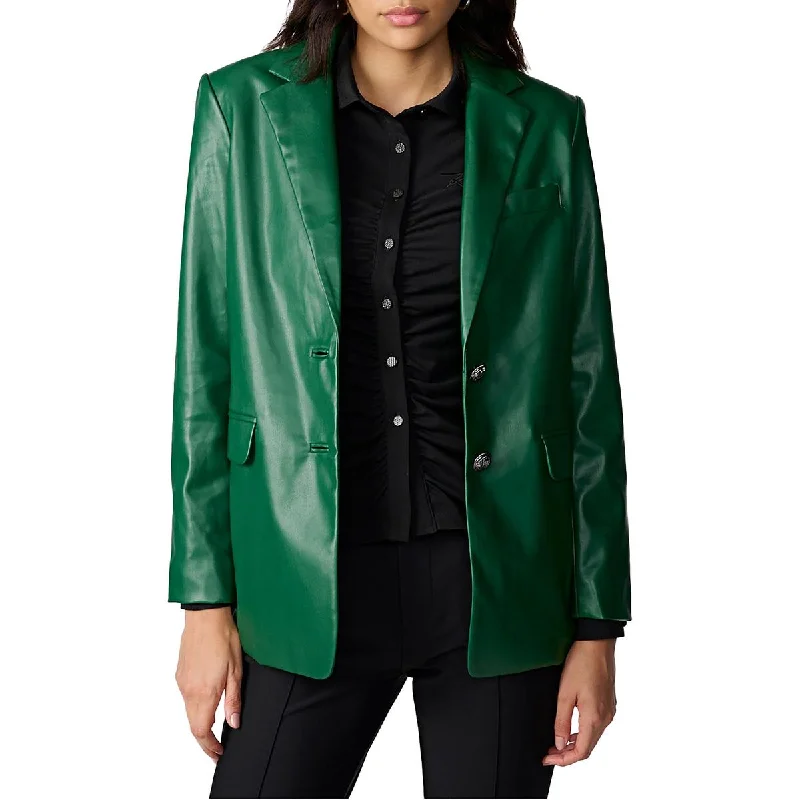 Karl Lagerfeld Paris Womens Faux Leather Office Two-Button Blazer