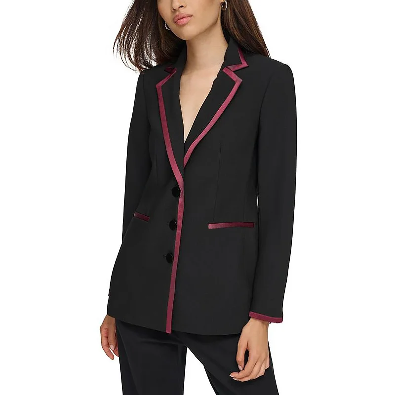 Karl Lagerfeld Paris Womens Tuxedo Contrast Trim Double-Breasted Blazer