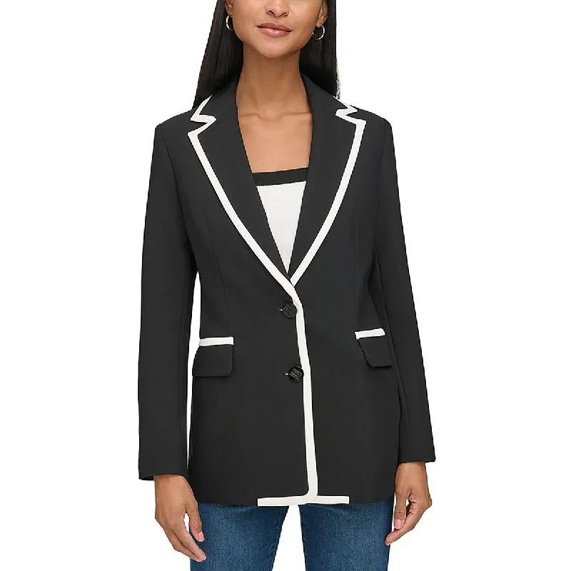 Karl Lagerfeld Paris Womens Woven Contrast Trim Two-Button Blazer