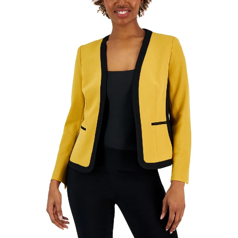 Kasper Womens Contrast Trim Office Open-Front Blazer