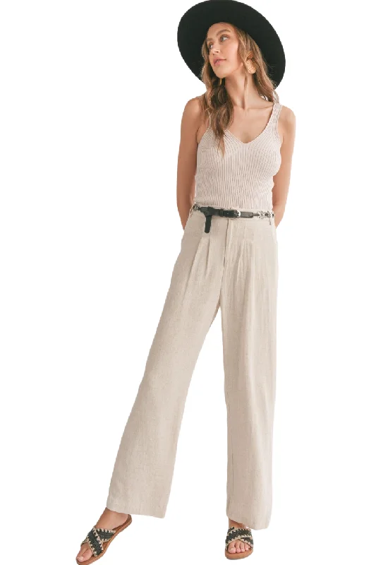 Sadie & Sage La Luna Pleated Trouser in Oatmeal