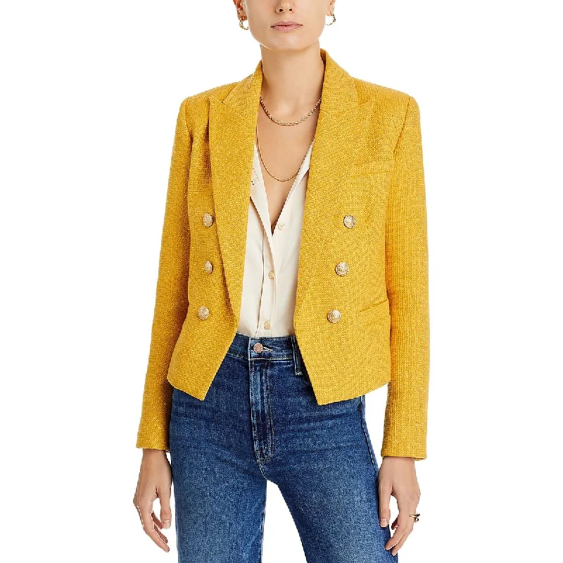 L'Agence Womens Brooke Metallic Cropped Double-Breasted Blazer