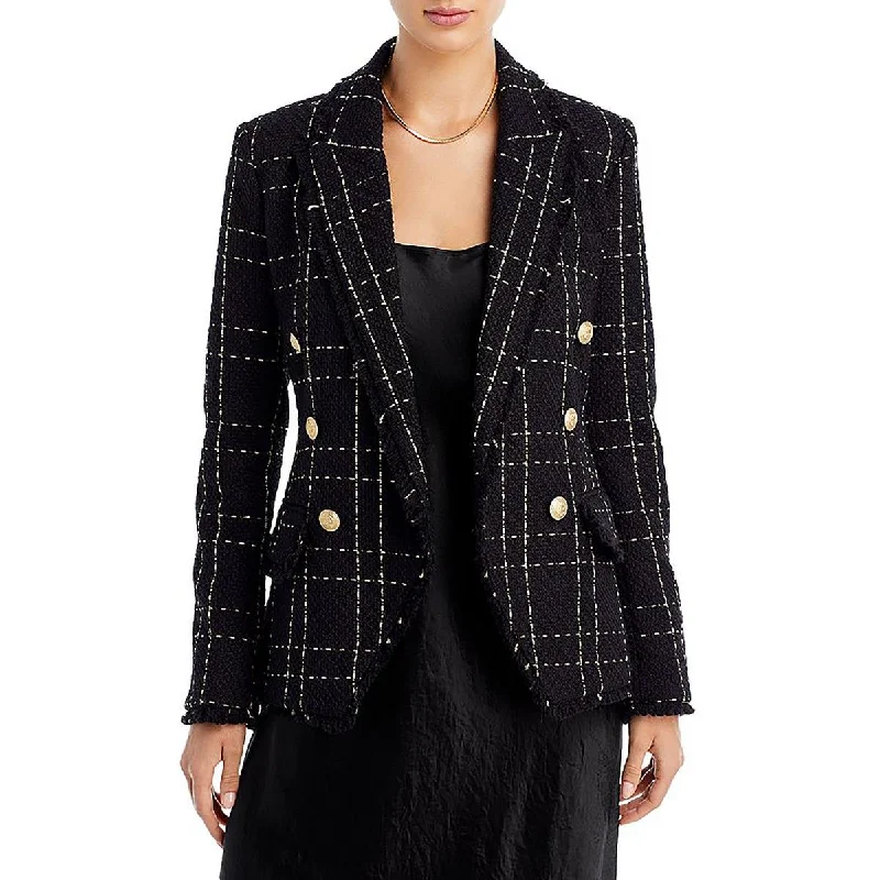 L'Agence Womens Kenzie Tweed Fringe One-Button Blazer