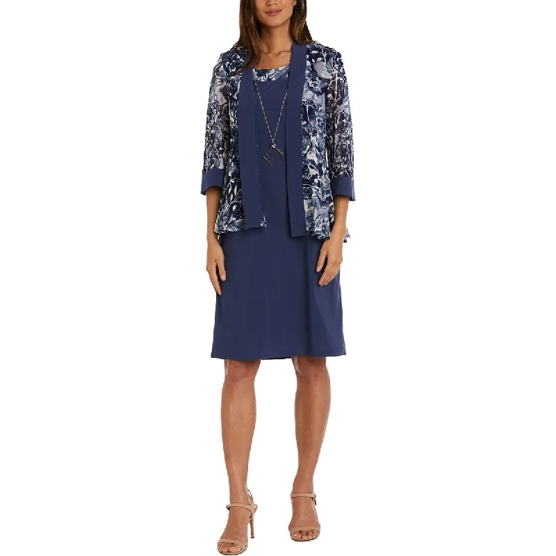 R&M Richards Womens Mesh Printed Duster Blazer