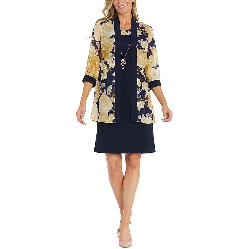 R&M Richards Womens Petites Sheer Floral Duster Blazer