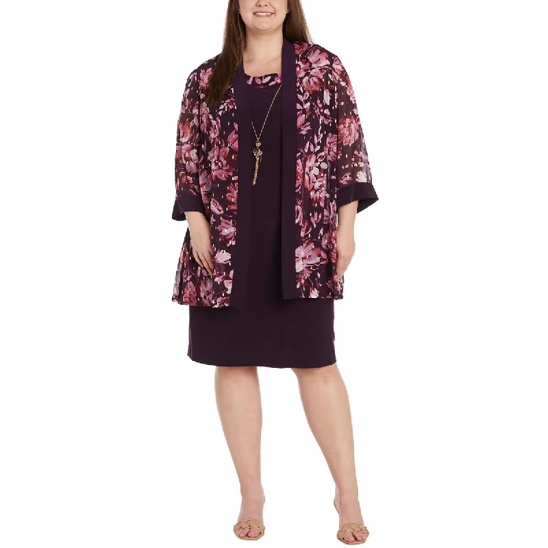 R&M Richards Womens Plus Chiffon Floral Duster Blazer