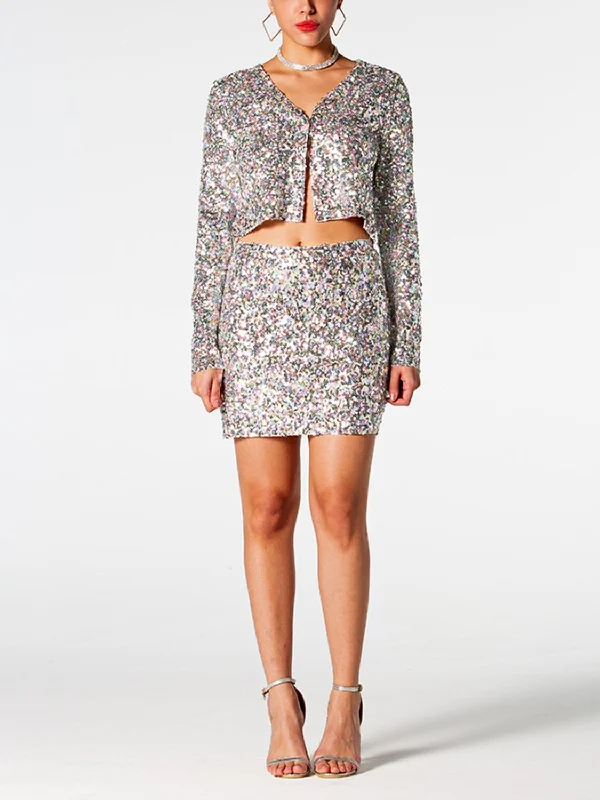 Holly Sequin Cardigan and Mini Skirt Set