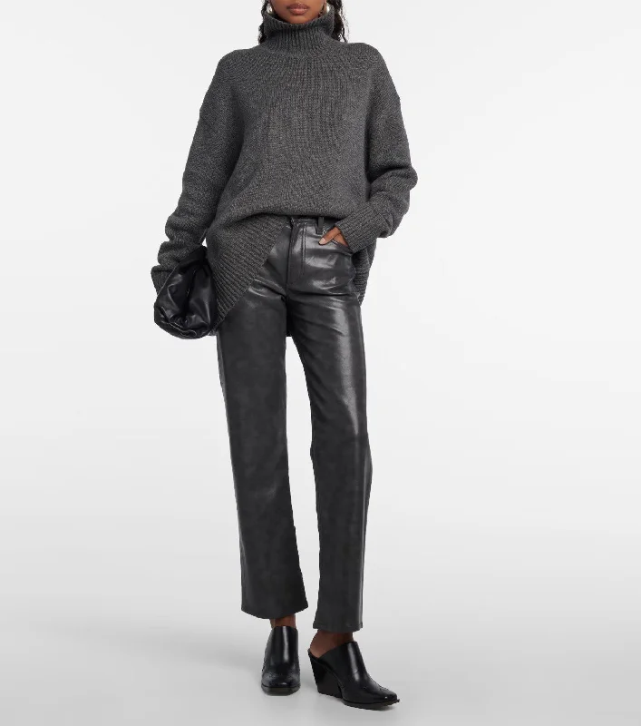 Agolde Sloane Mid-Rise Leather Straight Pants in Smoke Grey