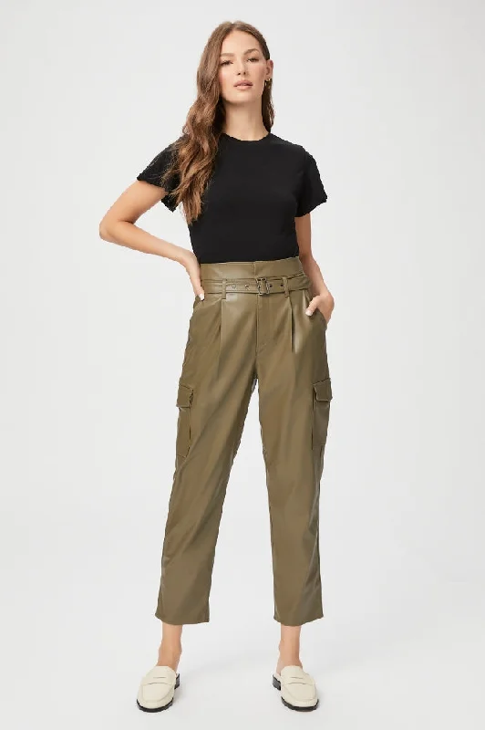 Paige Tesse Pant in Army Faux Leather