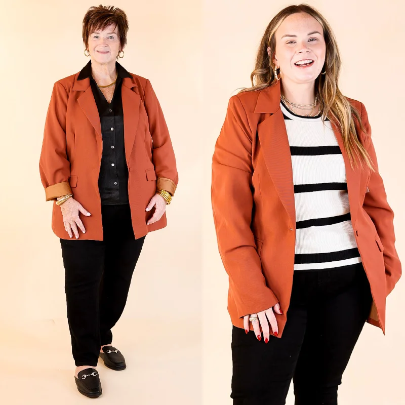 Winning Awards Long Sleeve Blazer in Rust Brown