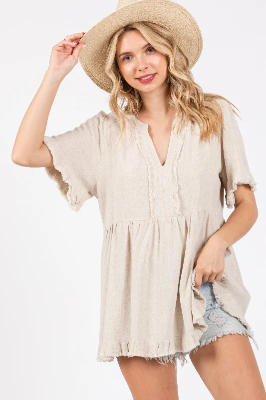 Beige Short Sleeve Top