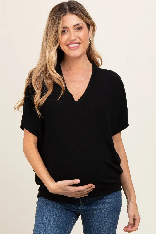 Black V-Neck Crepe Knit Maternity Top