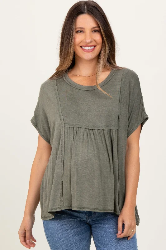 Light Olive Flutter Sleeve Maternity Top