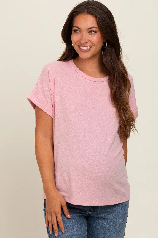 Pink Cuff Short Sleeve Maternity Top