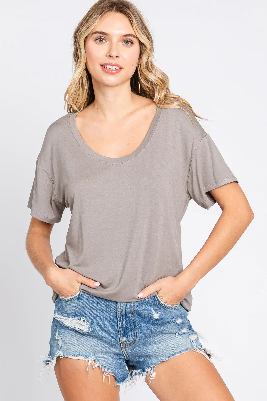 Taupe Scoop Neck Basic Tee